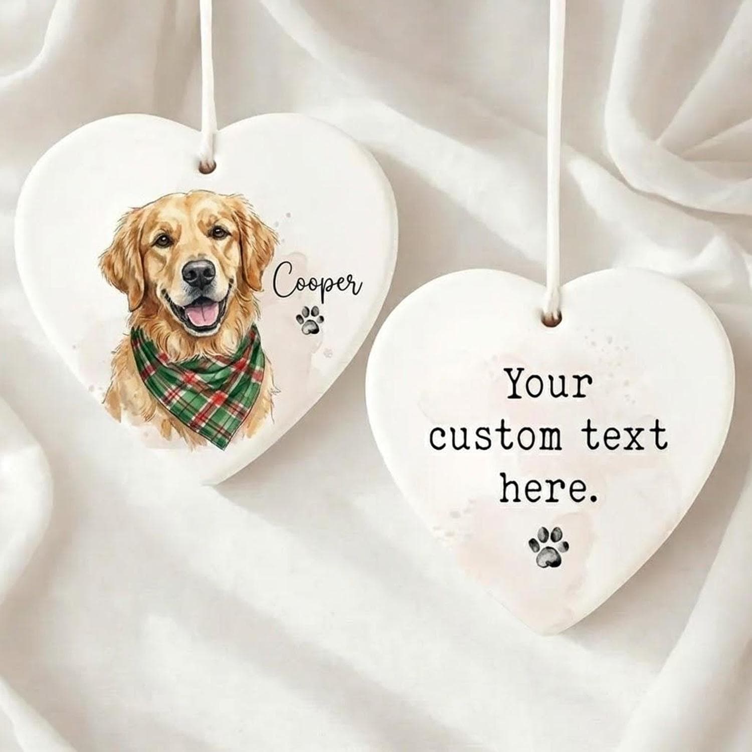Custom Pet Photo Ornament, Personalized Watercolor Dog Cat Portrait Ceramic Ornament, Pet Memorial Christmas Gift - product image 3