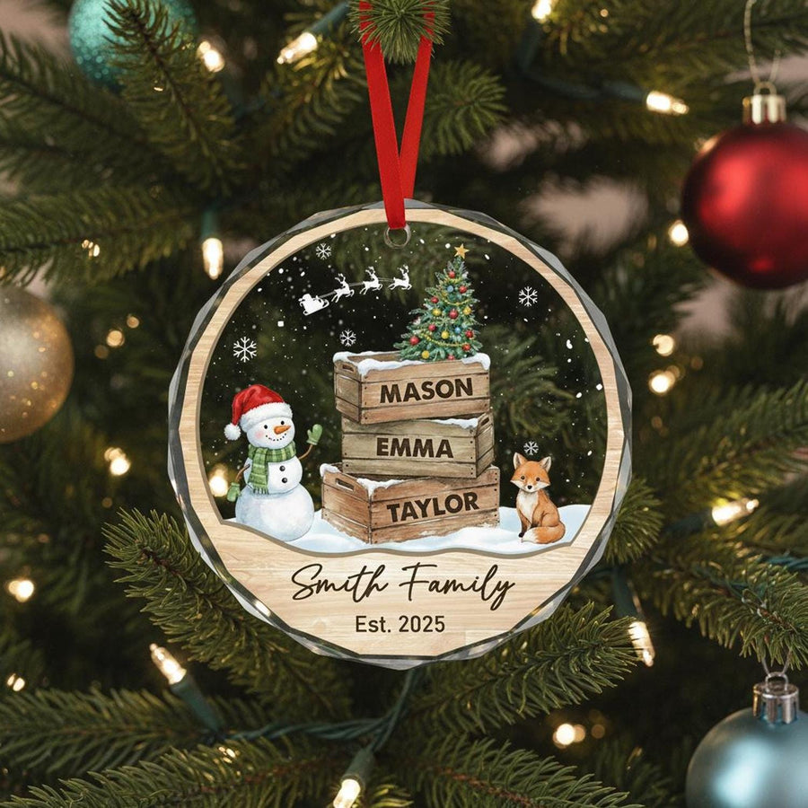 Personalized Family Glass Ornament, Custom Christmas Ornament with Kids Names, Family Name Established Year Keepsake Gift - main product image