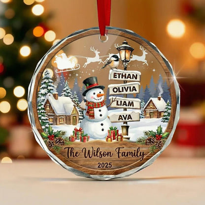 Personalized Family Glass Ornament, Custom Christmas Snowman Ornament with Kids Names, Family Name 2026 Keepsake Gift - product image 2