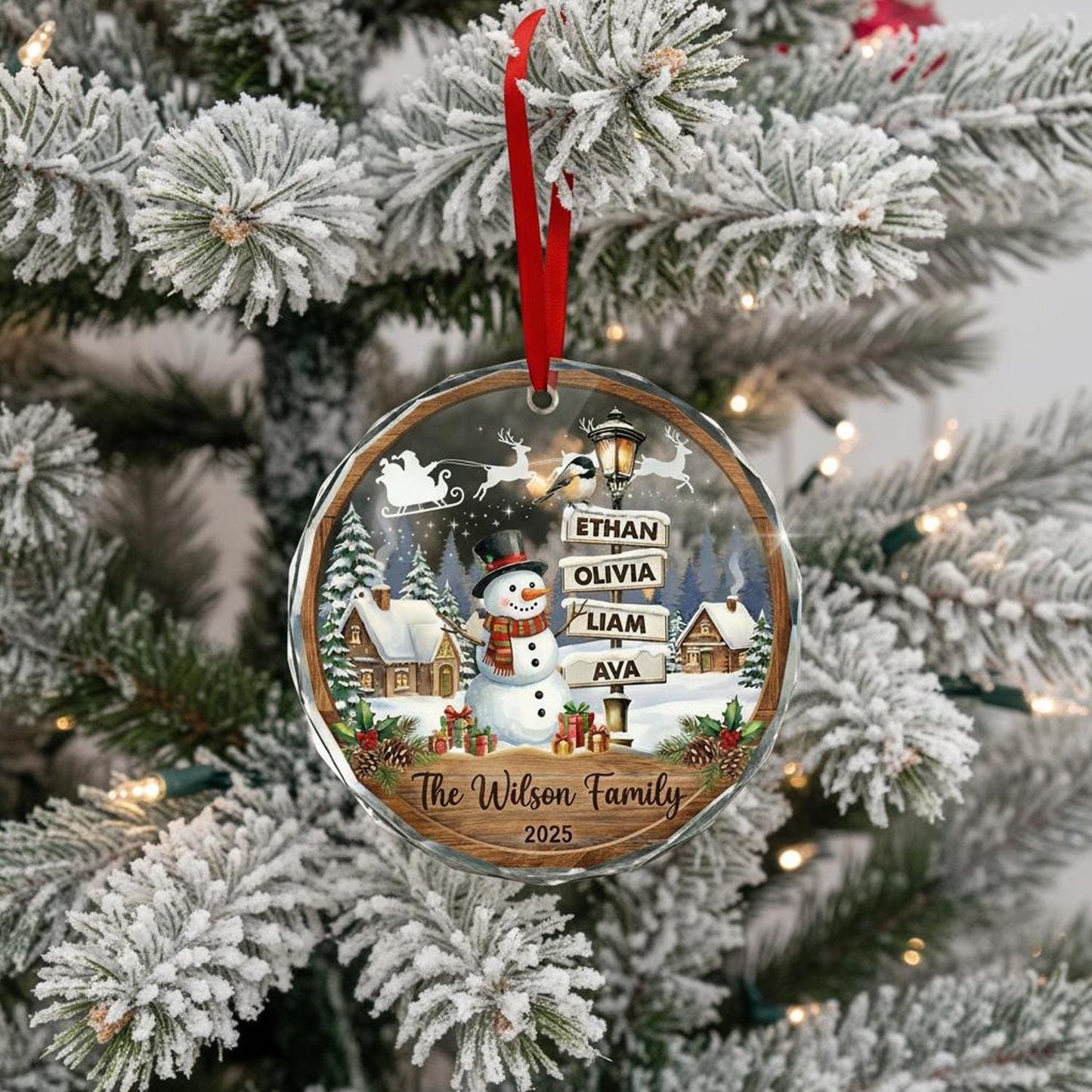 Personalized Family Glass Ornament, Custom Christmas Snowman Ornament with Kids Names, Family Name 2026 Keepsake Gift - product image 3