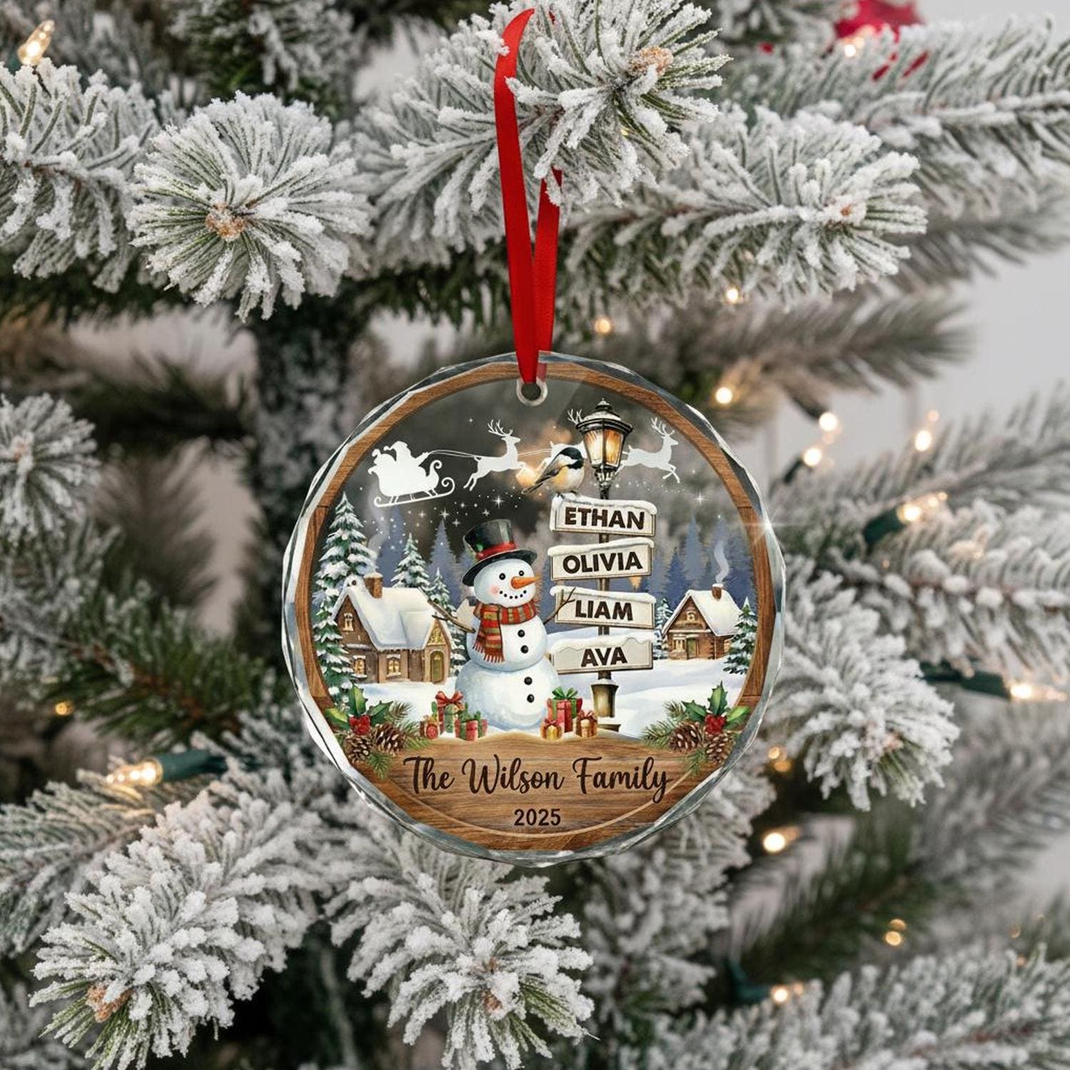 Personalized Family Glass Ornament, Custom Christmas Snowman Ornament with Kids Names, Family Name 2026 Keepsake Gift - product image 3