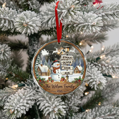 Personalized Family Glass Ornament, Custom Christmas Snowman Ornament with Kids Names, Family Name 2026 Keepsake Gift - product image 3