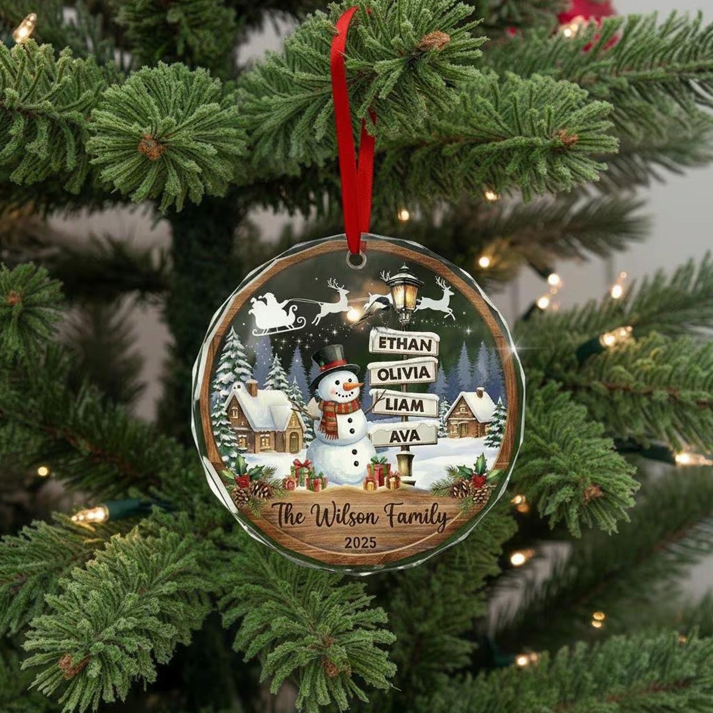 Personalized Family Glass Ornament, Custom Christmas Snowman Ornament with Kids Names, Family Name 2026 Keepsake Gift - product image 4