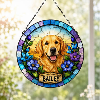 Personalized Dog Portrait Stained Glass Suncatcher, Custom Pet Memorial Stained Glass Photo Suncatcher, Dog Loss Keepsake, Pet Loss Gift - main product image