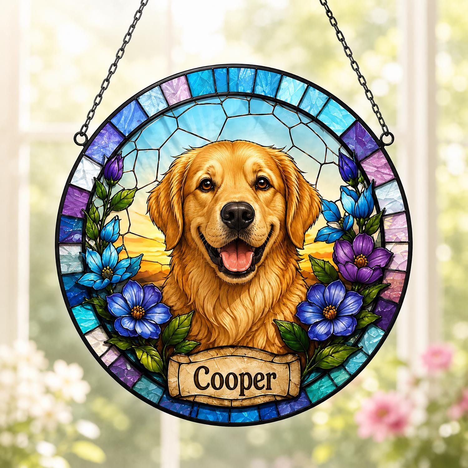 Personalized Dog Portrait Stained Glass Suncatcher, Custom Pet Memorial Stained Glass Photo Suncatcher, Dog Loss Keepsake, Pet Loss Gift - product image 7