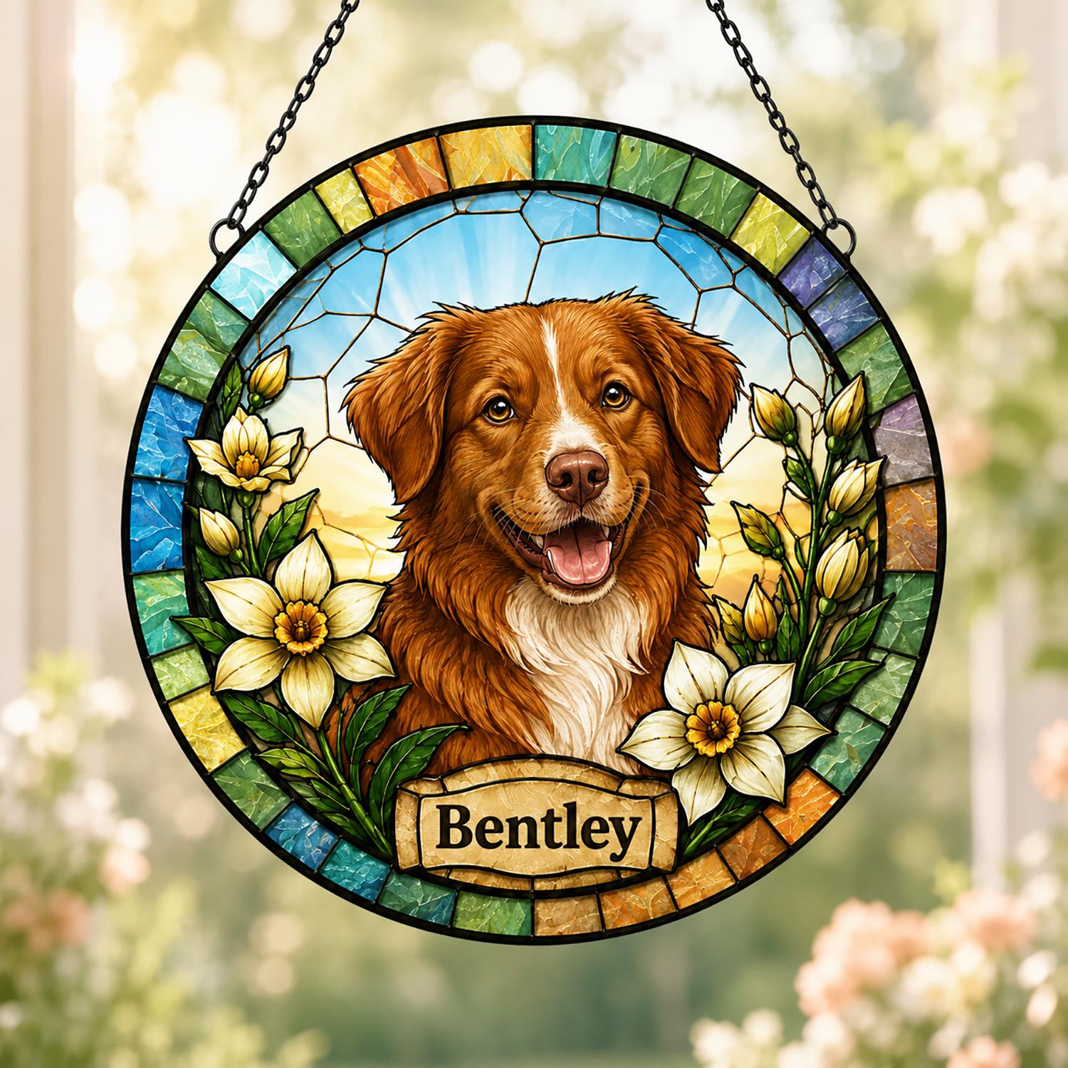 Personalized Dog Portrait Stained Glass Suncatcher, Custom Pet Memorial Stained Glass Photo Suncatcher, Dog Loss Keepsake, Pet Loss Gift - product image 2