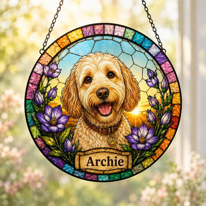 Personalized Dog Portrait Stained Glass Suncatcher, Custom Pet Memorial Stained Glass Photo Suncatcher, Dog Loss Keepsake, Pet Loss Gift - product image 3