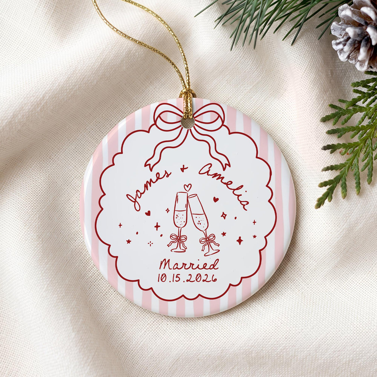 Custom Ceramic Ornament, Custom Engagement Gift, Personalized Engagement Gift for Engaged Couples, Wedding Gift Newlyweds, Bride and Groom - product image 8