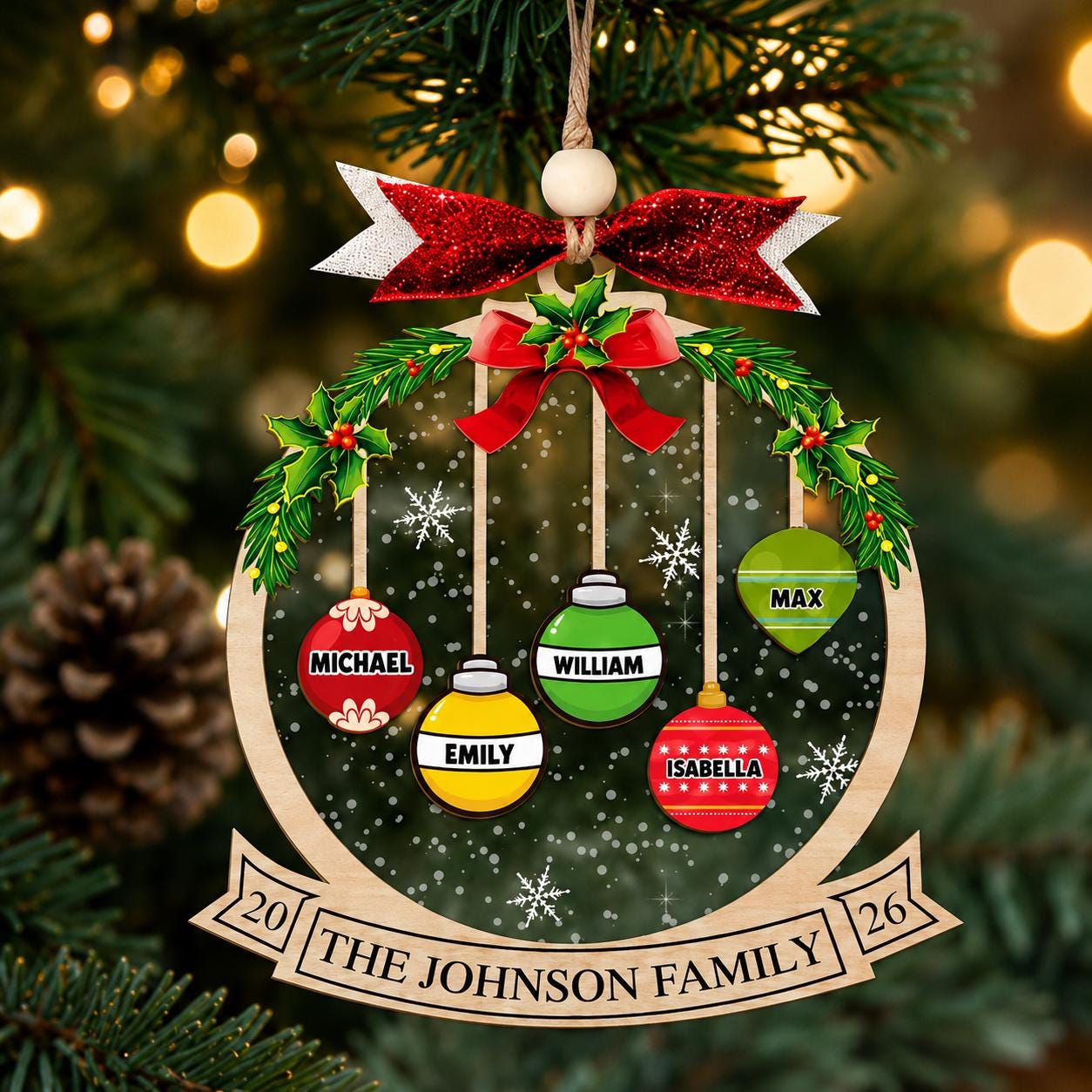 Personalized Family Christmas Ornament 2026 |Custom Bauble Name Ornament | 1 & 2 Layer Wood Acrylic Xmas Decoration, Holiday Gift for Family - product image 6