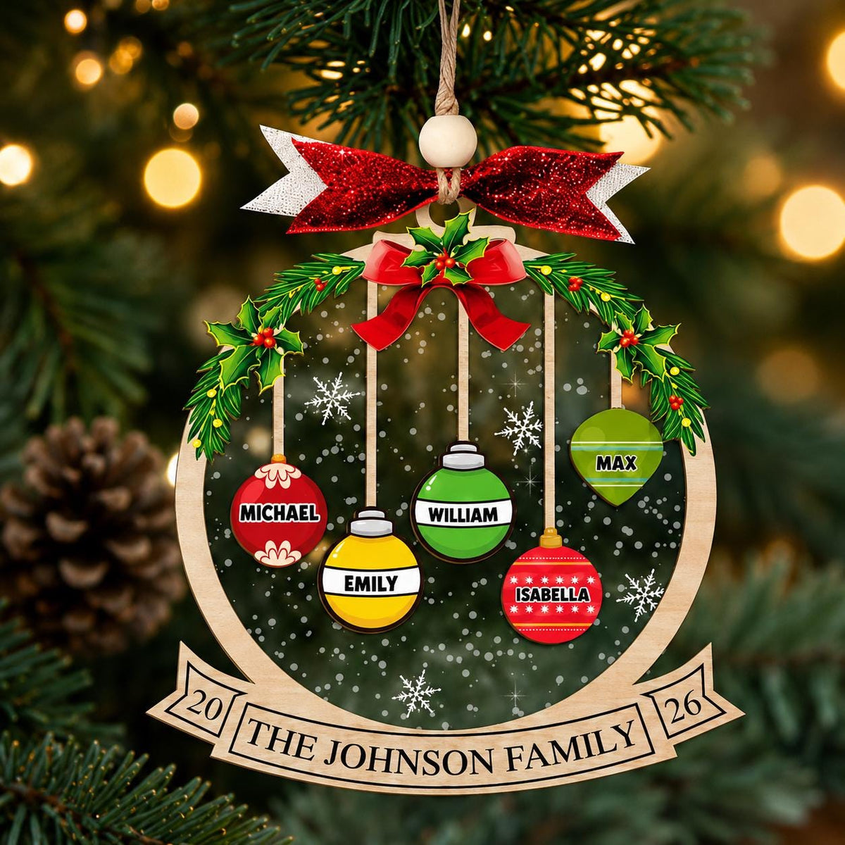 Personalized Family Christmas Ornament 2026 |Custom Bauble Name Ornament | 1 & 2 Layer Wood Acrylic Xmas Decoration, Holiday Gift for Family - product image 6