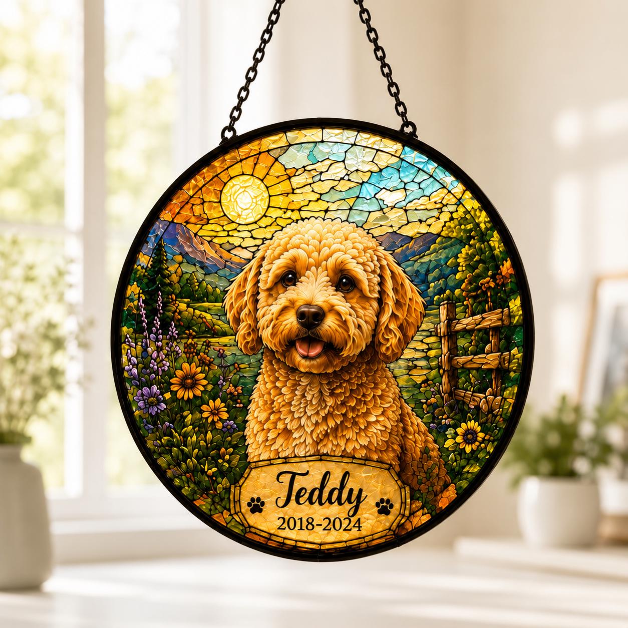Personalized Pet Memorial Suncatcher, Custom Dog Cat Portrait Stained Glass Window Hanging, Add Name Date, Pet Loss Gift - product image 2