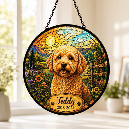 Personalized Pet Memorial Suncatcher, Custom Dog Cat Portrait Stained Glass Window Hanging, Add Name Date, Pet Loss Gift - product image 2