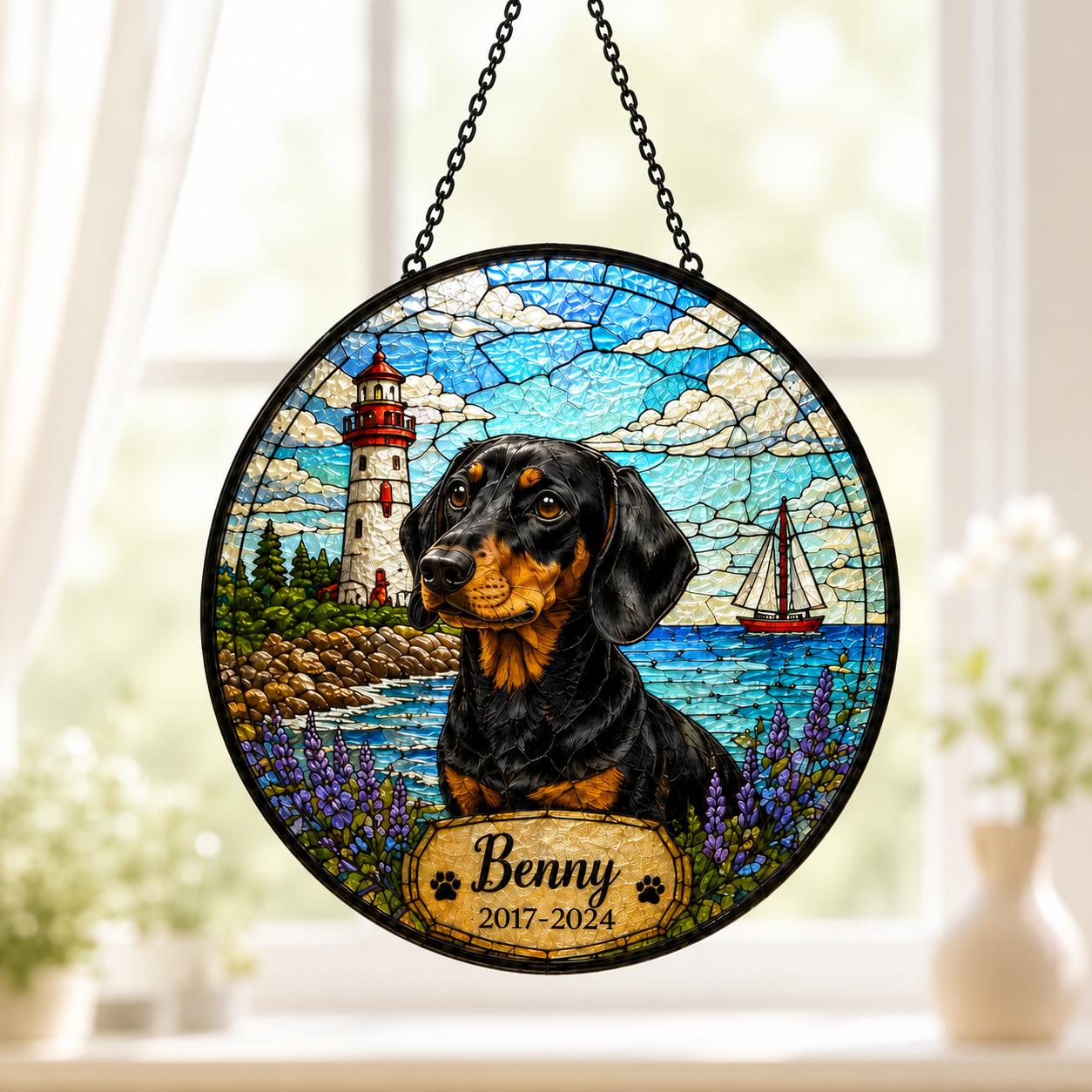 Personalized Pet Memorial Suncatcher, Custom Dog Cat Portrait Stained Glass Window Hanging, Add Name Date, Pet Loss Gift - product image 7