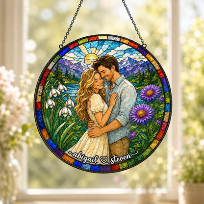 Custom Photo Suncatcher, Personalized Stained Glass Window Hanging, Couple Portrait Gift, Photo to Glass Art, Unique Picture Keepsake - product image 2