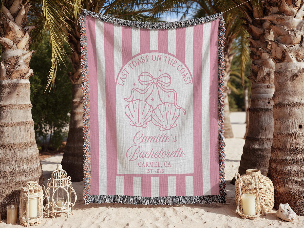 Custom Camp Bachelorette Woven Blanket, Glamping Weekend Decor, Bach Party Gift - product image 9