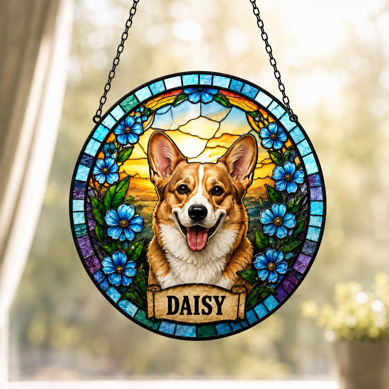 Personalized Dog Portrait Stained Glass Suncatcher, Custom Pet Memorial Stained Glass Photo Suncatcher, Dog Loss Keepsake, Pet Loss Gift - product image 7