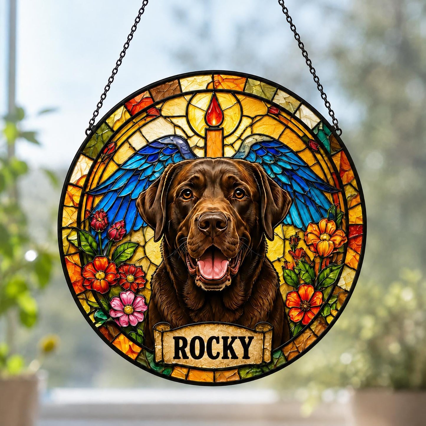 Personalized Dog Portrait Stained Glass Suncatcher, Custom Pet Memorial Stained Glass Photo Suncatcher, Dog Loss Keepsake, Pet Loss Gift - product image 6