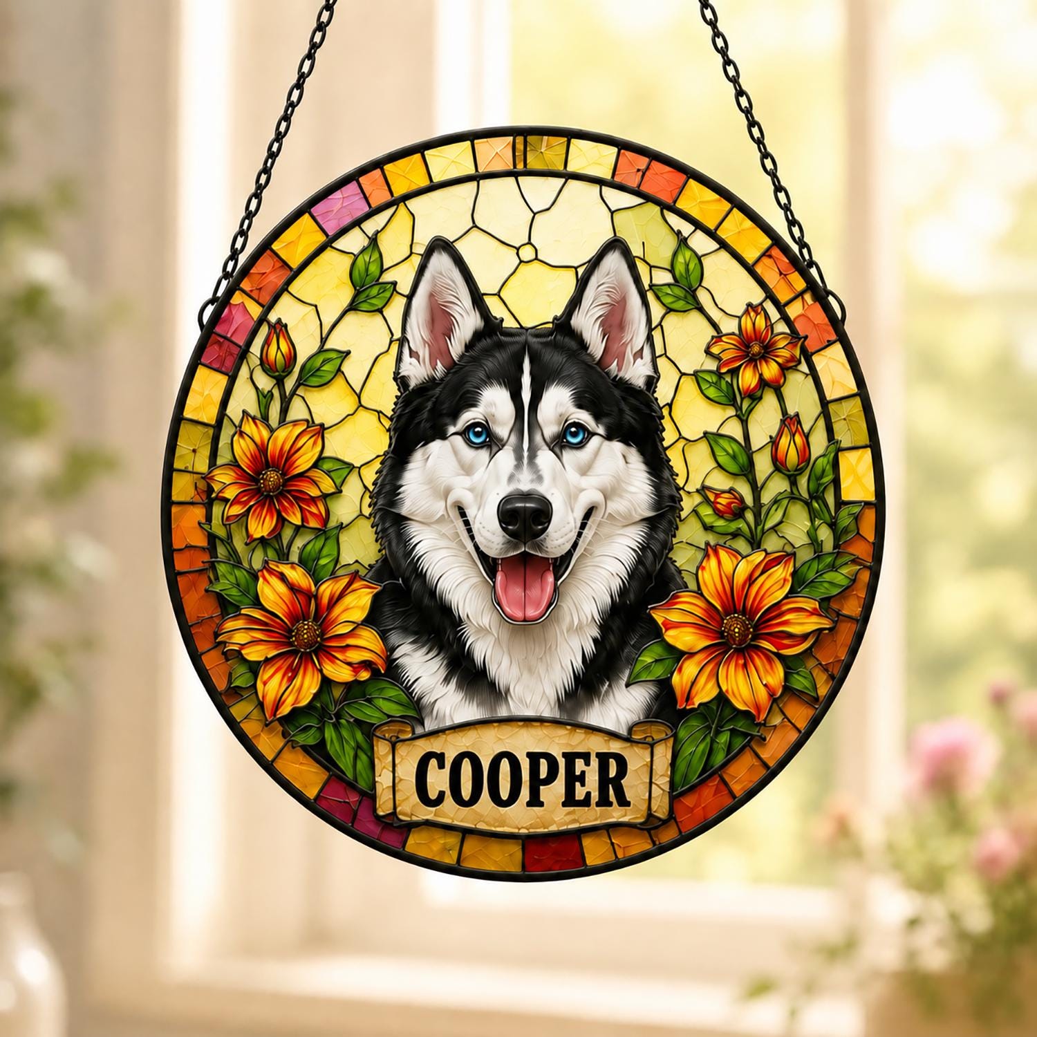 Personalized Dog Portrait Stained Glass Suncatcher, Custom Pet Memorial Stained Glass Photo Suncatcher, Dog Loss Keepsake, Pet Loss Gift - product image 2