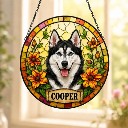 Personalized Dog Portrait Stained Glass Suncatcher, Custom Pet Memorial Stained Glass Photo Suncatcher, Dog Loss Keepsake, Pet Loss Gift - product image 2