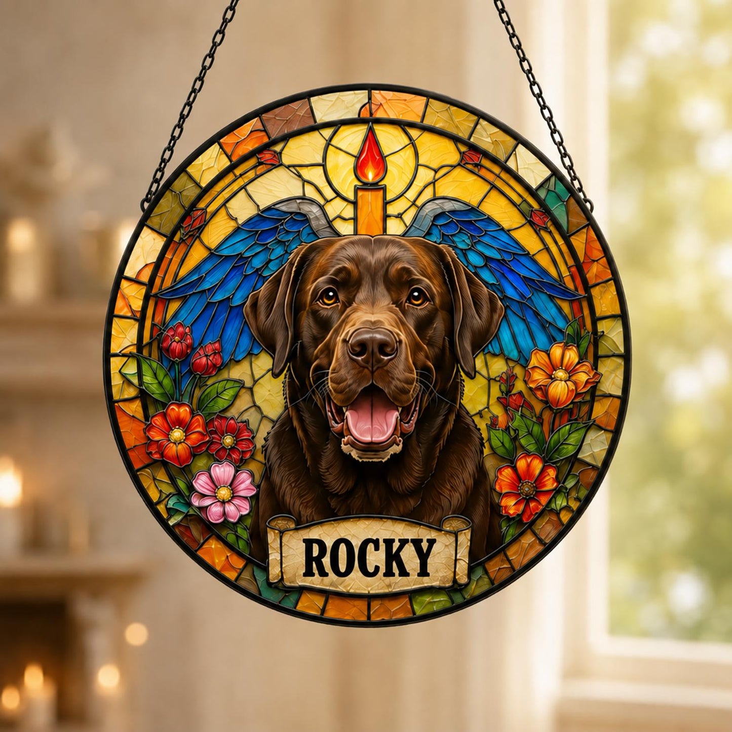 Personalized Dog Portrait Stained Glass Suncatcher, Custom Pet Memorial Stained Glass Photo Suncatcher, Dog Loss Keepsake, Pet Loss Gift - product image 7