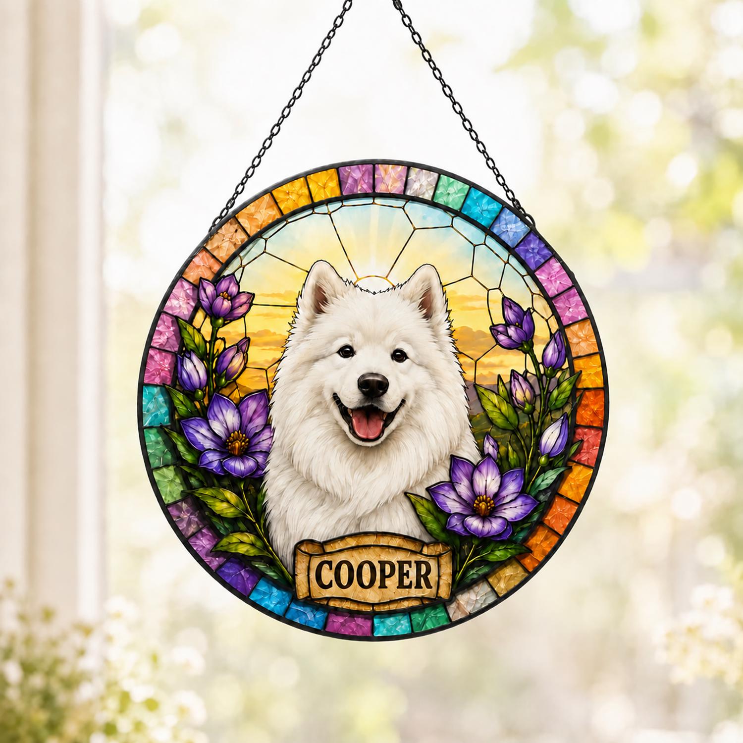 Personalized Dog Portrait Stained Glass Suncatcher, Custom Pet Memorial Stained Glass Photo Suncatcher, Dog Loss Keepsake, Pet Loss Gift - product image 5