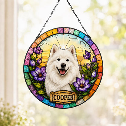 Personalized Dog Portrait Stained Glass Suncatcher, Custom Pet Memorial Stained Glass Photo Suncatcher, Dog Loss Keepsake, Pet Loss Gift - product image 5