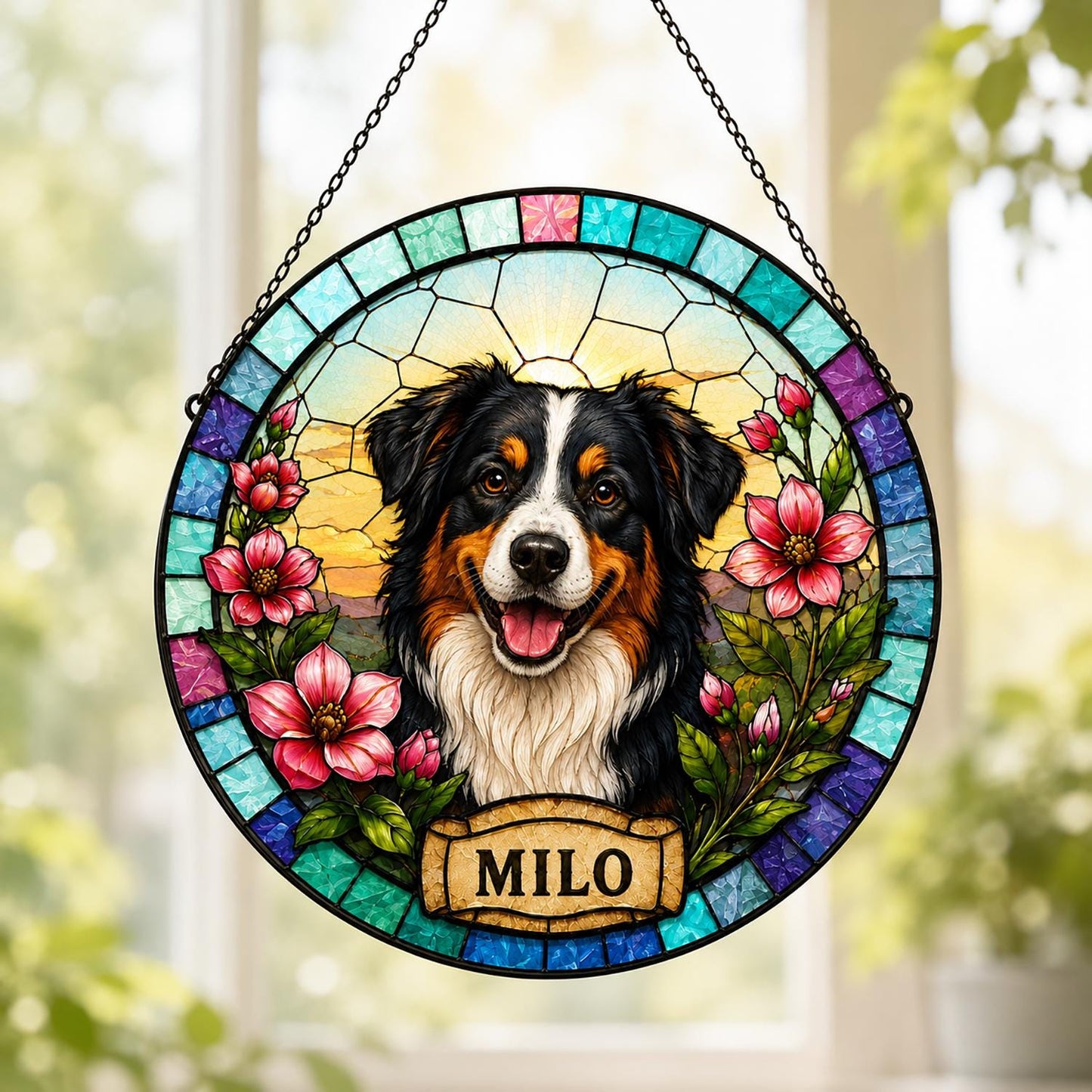 Personalized Dog Portrait Stained Glass Suncatcher, Custom Pet Memorial Stained Glass Photo Suncatcher, Dog Loss Keepsake, Pet Loss Gift - product image 2