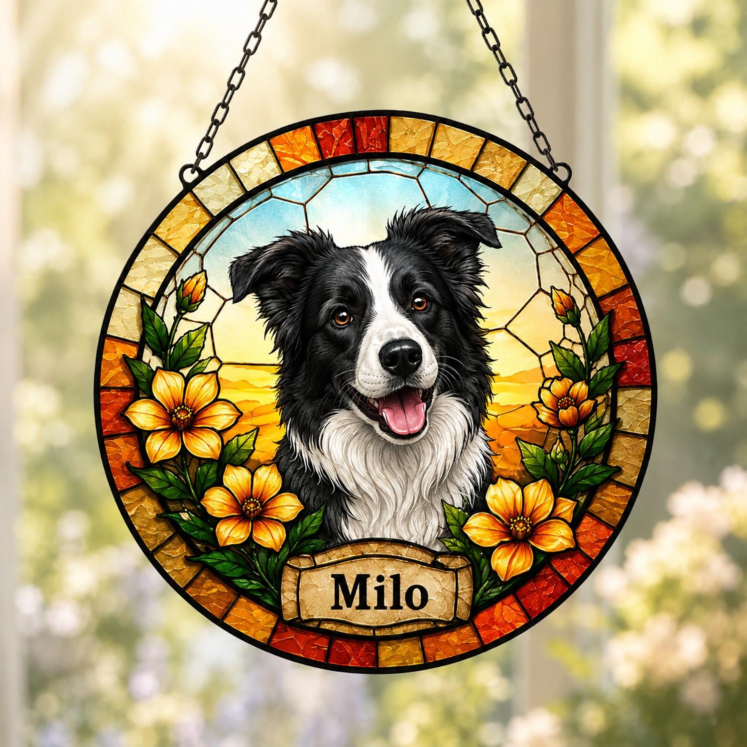 Personalized Dog Portrait Stained Glass Suncatcher, Custom Pet Memorial Stained Glass Photo Suncatcher, Dog Loss Keepsake, Pet Loss Gift - product image 6