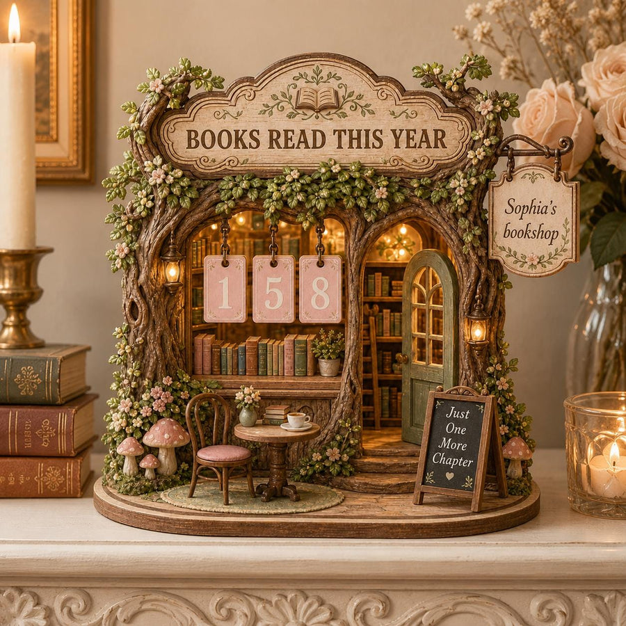 Personalized Books Read Tracker, Wooden Book Counter, Custom Bookshop Library Decor, Reading Goal Sign, Cottagecore Gift for Book Lovers - main product image