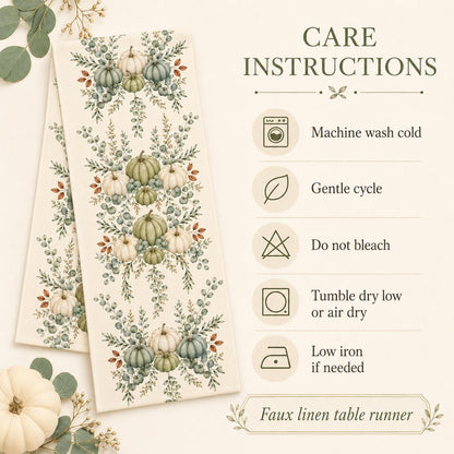 Sage Green Pumpkin Table Runner, Fall Eucalyptus Botanical Runner, Neutral Thanksgiving Decor, Farmhouse Cottagecore Table Decor - product image 11