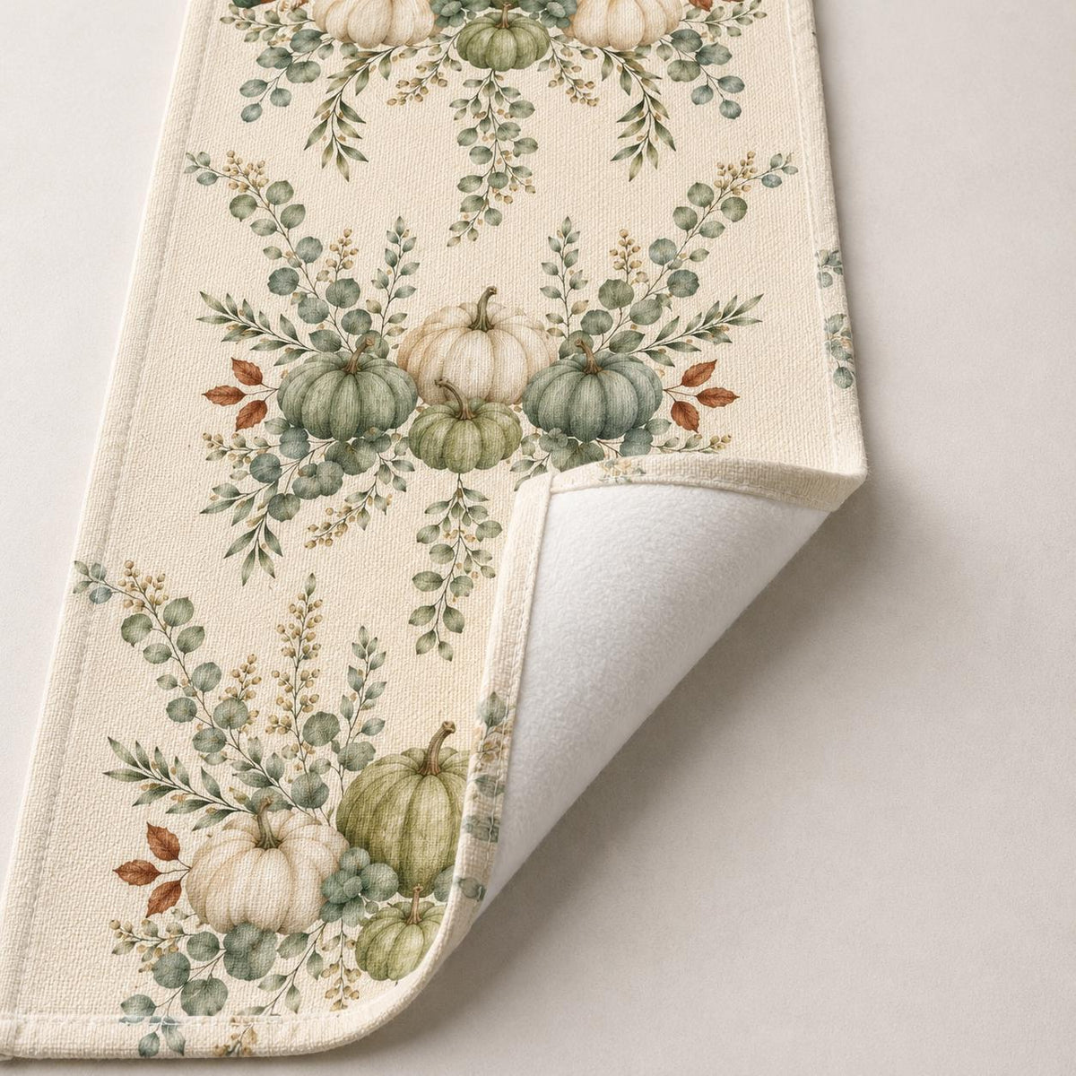 Sage Green Pumpkin Table Runner, Fall Eucalyptus Botanical Runner, Neutral Thanksgiving Decor, Farmhouse Cottagecore Table Decor - product image 10