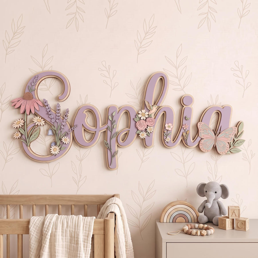 Personalized Floral Baby Name Sign, Custom Wooden Birth Stats Plaque, Birth Announcement Keepsake, Nursery Decor Gift for Baby - main product image