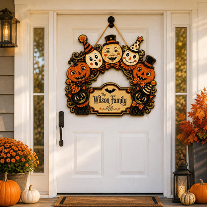 Personalized Halloween Door Sign, Custom Family Name Wooden Plaque, Vintage Jack O Lantern Black Cat Porch Decor, Halloween Front Door Sign - product image 7