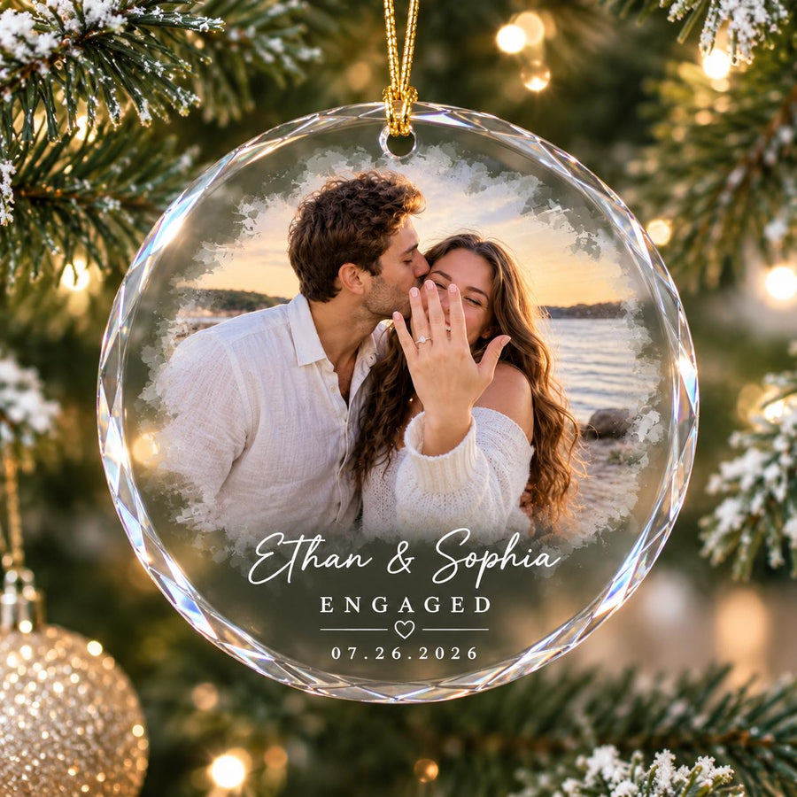 Personalized Engaged Ornament 2026, Photo Engagement Christmas Gift For Newly Engaged Couple, Couple Keepsake - main product image