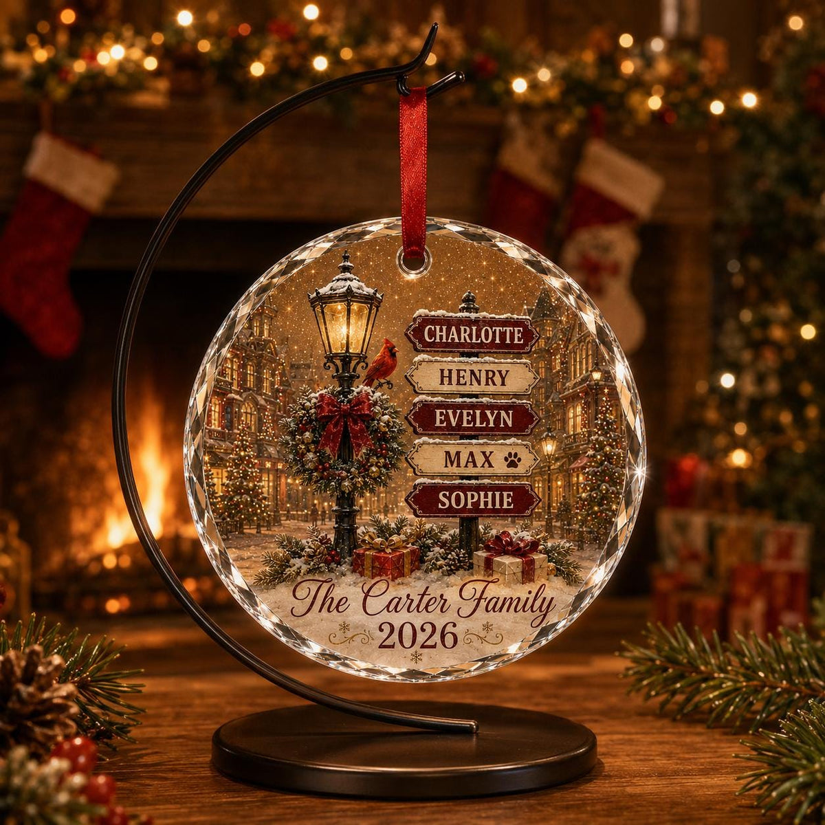 Personalized Family Names Christmas Ornament, Custom Name Signpost Glass Ornament, Family With Pets Ornament, Family Keepsake 2026 - product image 5