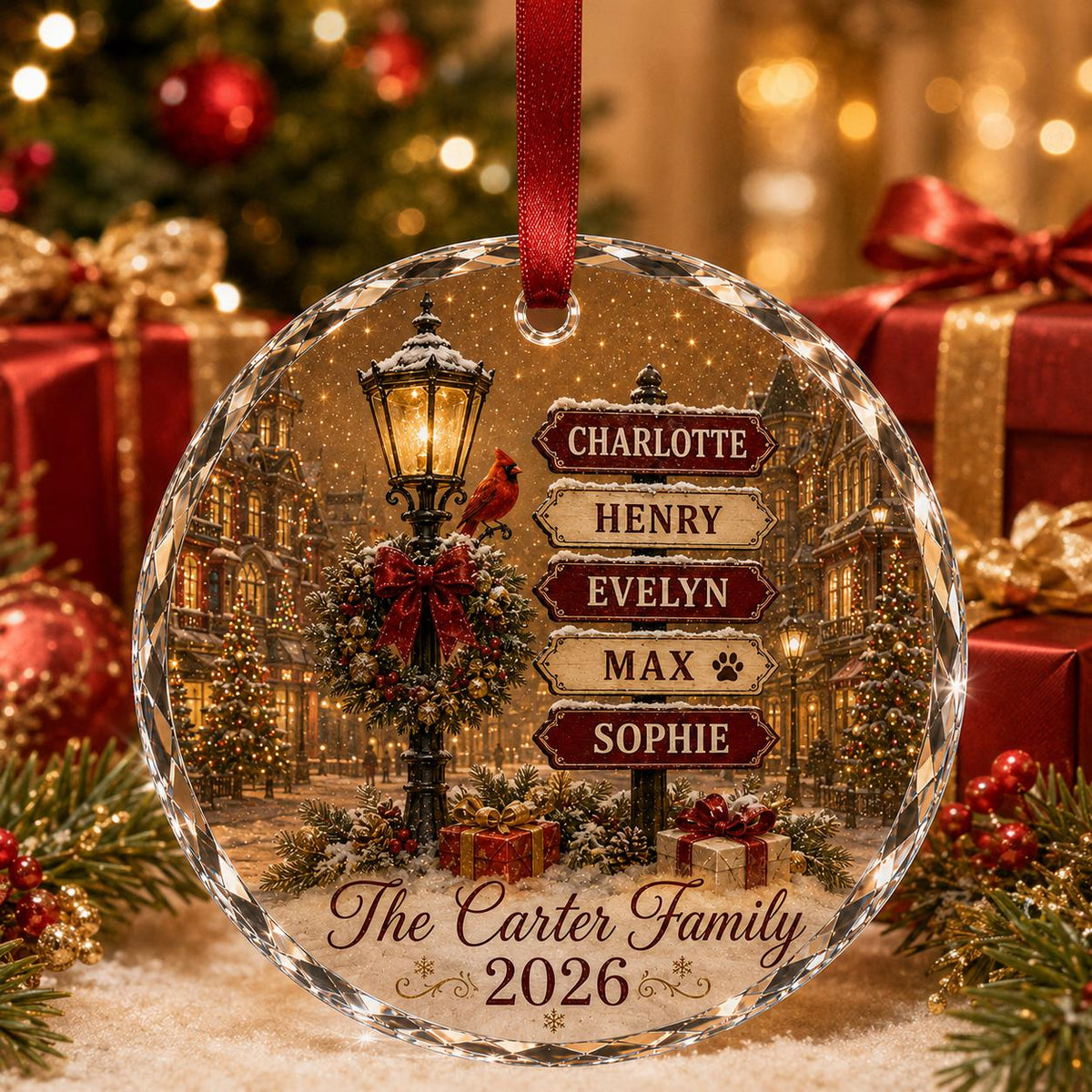 Personalized Family Names Christmas Ornament, Custom Name Signpost Glass Ornament, Family With Pets Ornament, Family Keepsake 2026 - product image 7