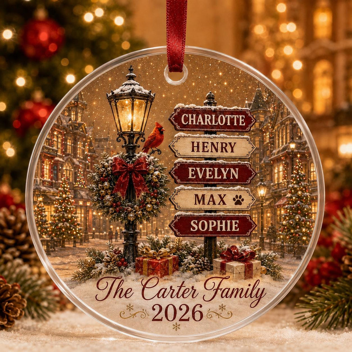 Personalized Family Names Christmas Ornament, Custom Name Signpost Glass Ornament, Family With Pets Ornament, Family Keepsake 2026 - product image 3