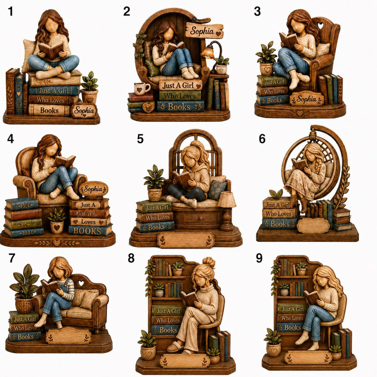 Personalized Wooden Book Lover Block, Just A Girl Who Loves Books Wooden Figurine, Book Lover Gift, Library Decor, Reader Shelf Decoration - product image 2