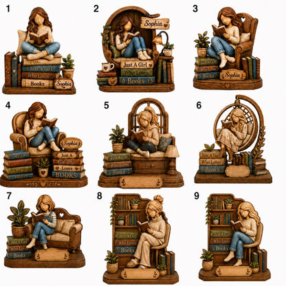 Personalized Wooden Book Lover Block, Just A Girl Who Loves Books Wooden Figurine, Book Lover Gift, Library Decor, Reader Shelf Decoration - product image 2