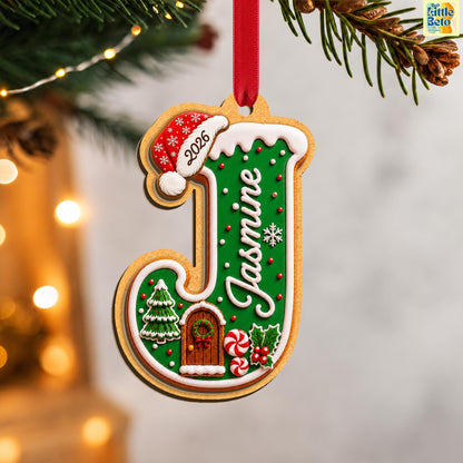 Personalized Gingerbread Letter 2-Layered Wooden Ornament, Custom Kids Name Alphabet Ornament, Stocking Tag for Christmas, Grandkids Gifts - product image 10