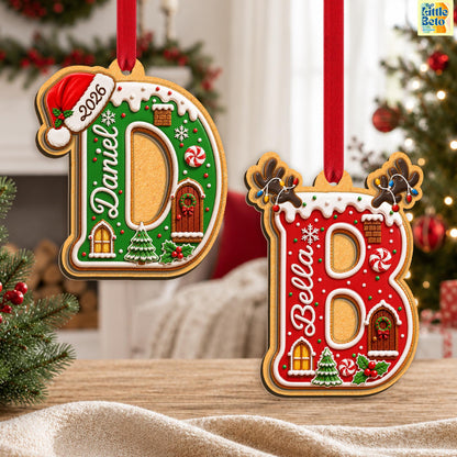 Personalized Gingerbread Letter 2-Layered Wooden Ornament, Custom Kids Name Alphabet Ornament, Stocking Tag for Christmas, Grandkids Gifts - product image 3