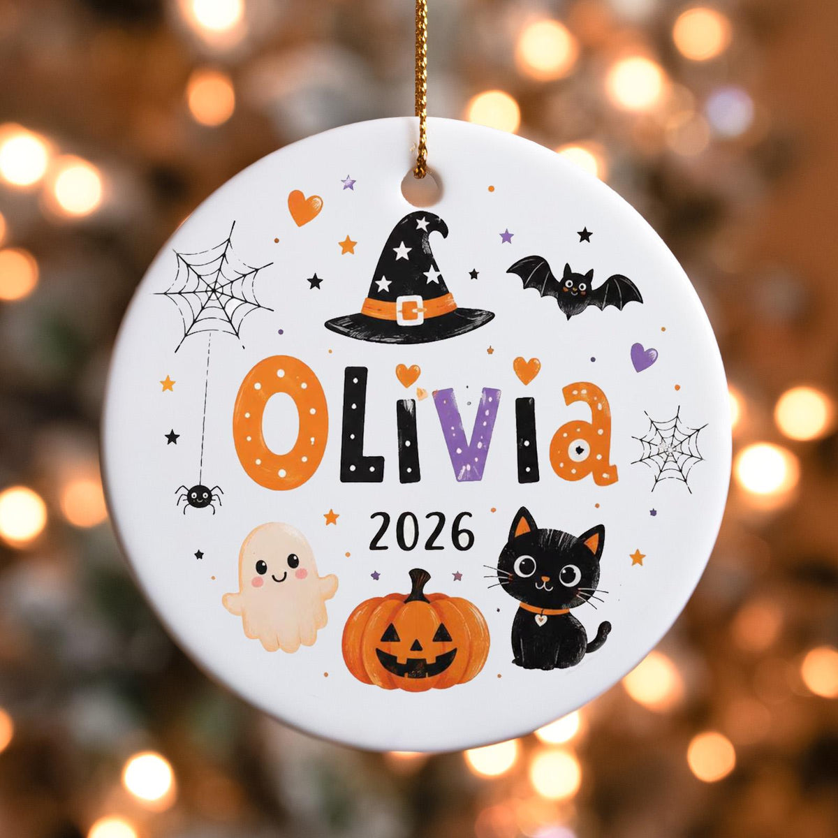 Personalized Kids Halloween Ornament 2026, Custom Name Spooky Cute Ceramic Keepsake, Toddler Halloween Gift - main product image