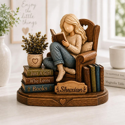 Custom Just a Girl Who Loves Books Wooden Block Sign, Book Lover Gift, Bookish Decor, Gift for Her, Library Decor - main product image