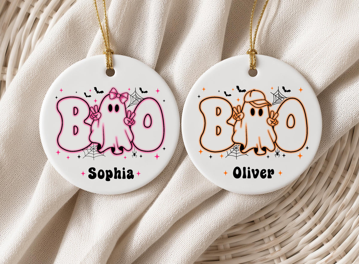 Personalized Halloween Ornament, Custom Ghost Name Ornament, Kids Halloween Gift - main product image