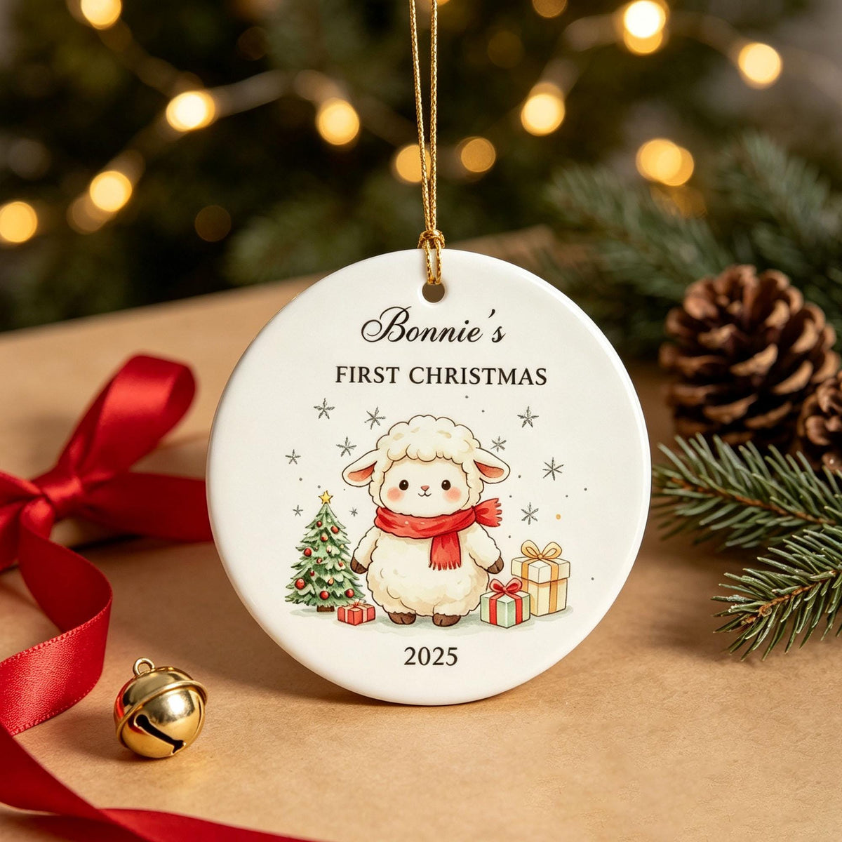 Baby's First Christmas Decoration,Keepsake Christmas Bauble Gift Ceramic Ornament,Personalised Baby's 1st Christmas Decoration,New Baby Gift
