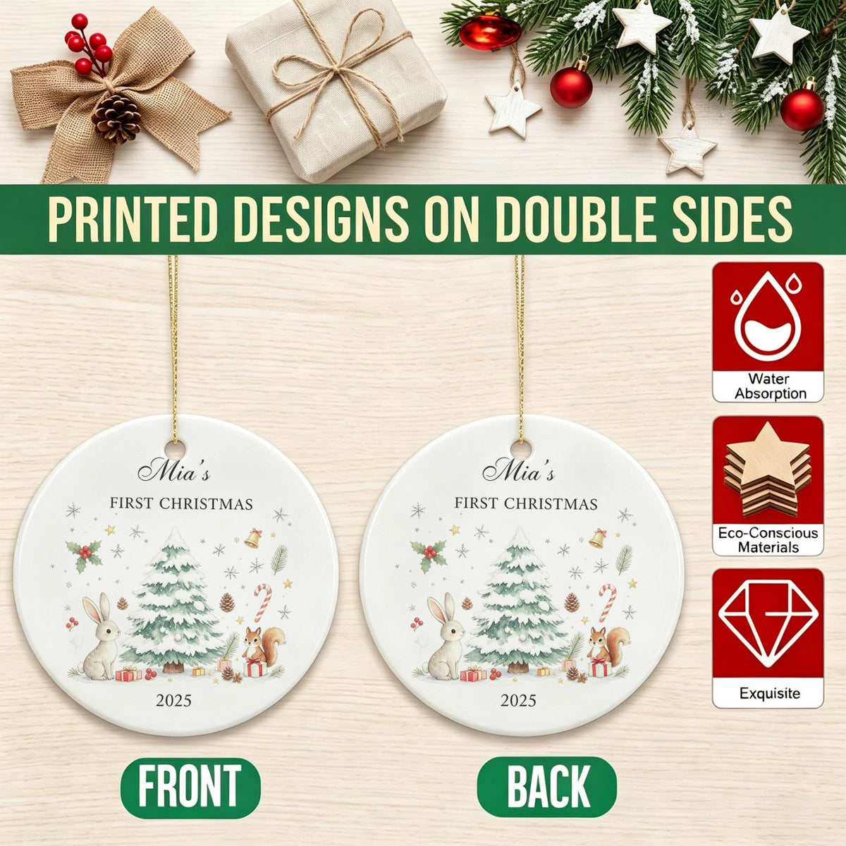 Baby's First Christmas Decoration,Keepsake Christmas Bauble Gift Ceramic Ornament,Personalised Baby's 1st Christmas Decoration,New Baby Gift - product image 15