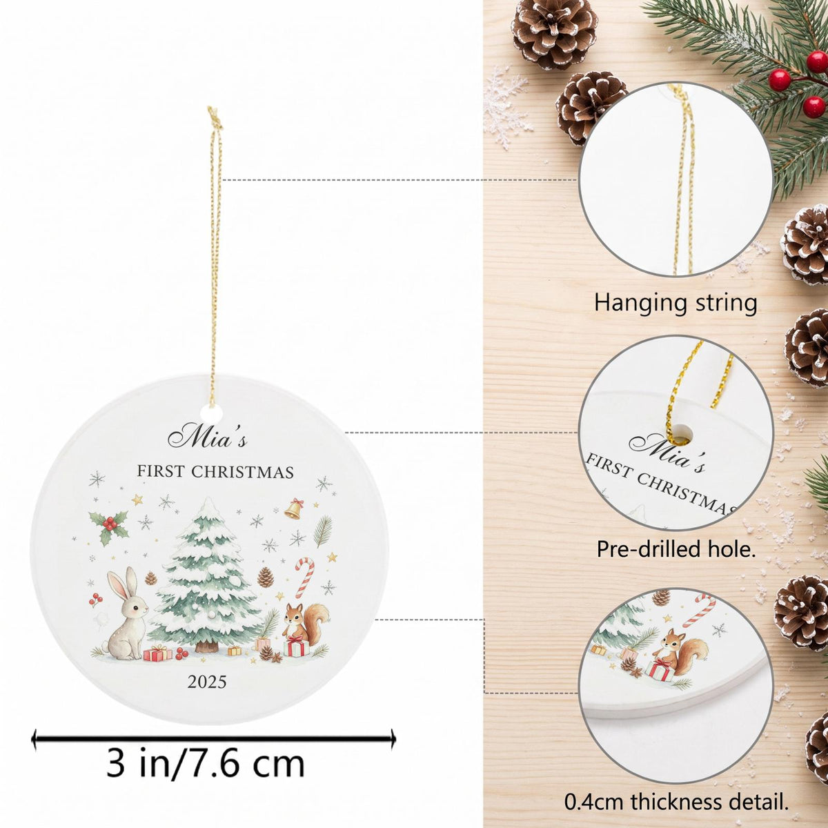 Baby's First Christmas Decoration,Keepsake Christmas Bauble Gift Ceramic Ornament,Personalised Baby's 1st Christmas Decoration,New Baby Gift