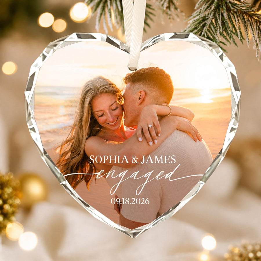 Custom Engaged Photo Ornament 2026: First Christmas Engaged Ornament For Couple, Newlywed Picture Keepsake, Couple Photo Engagement Gift - main product image