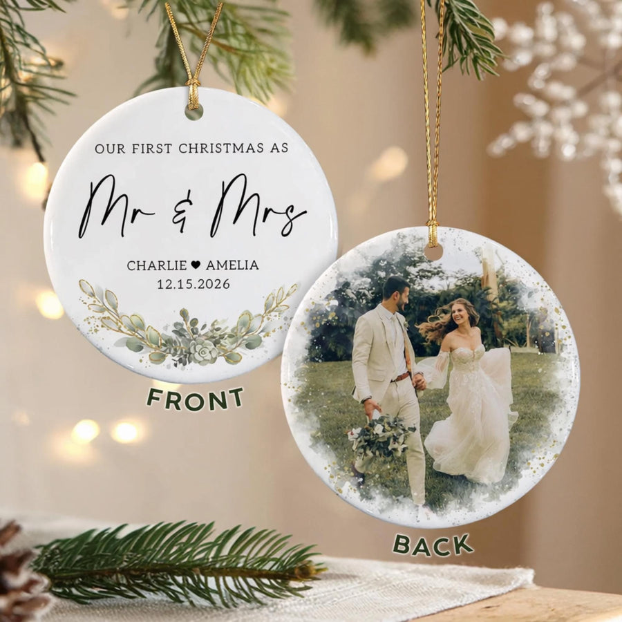 First Christmas Married Ornament, 1st Xmas As Mr & Mrs Ornaments, Wedding Photo Ornament, Anniversary Gift - main product image