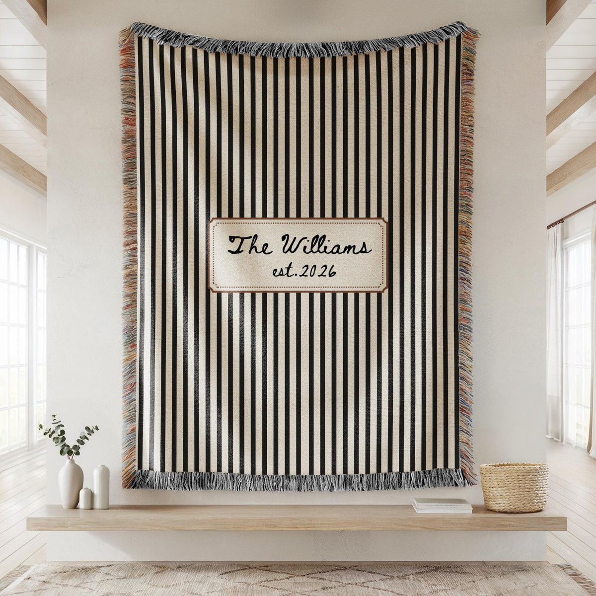 Personalized Family Name Blanket, Minimalist Wedding Gift, Bridal Shower Gifts, New Home Housewarming Gift for Couple, Custom Woven Throw - main product image